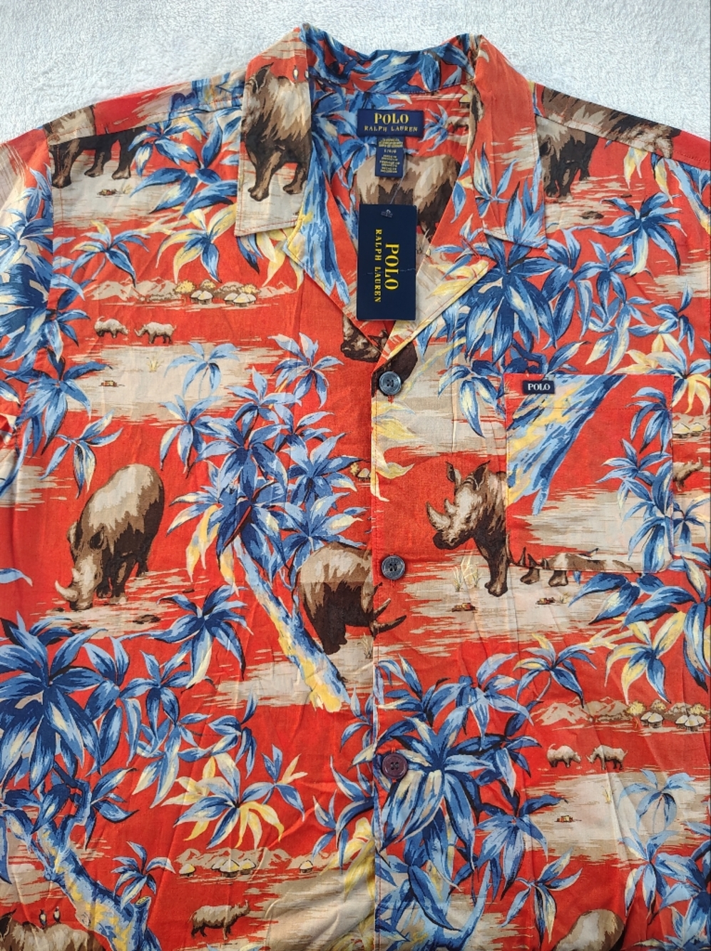 Polo by Ralph Lauren Orange Floral Print Camp Men Shirt with Blue Accents - Picture 2 of 6